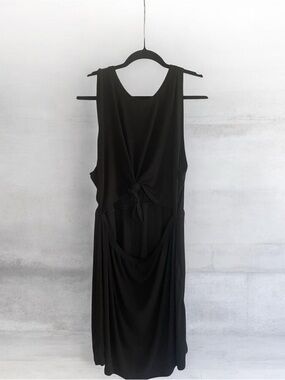 Knot-Front Black Midi Dress for Women